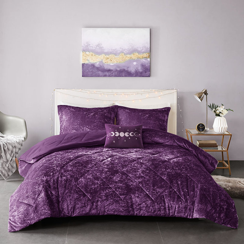 Édredon en velours mauve simple / simple TG, rembourré, lavable à la machine, avec literie de coussin mauve