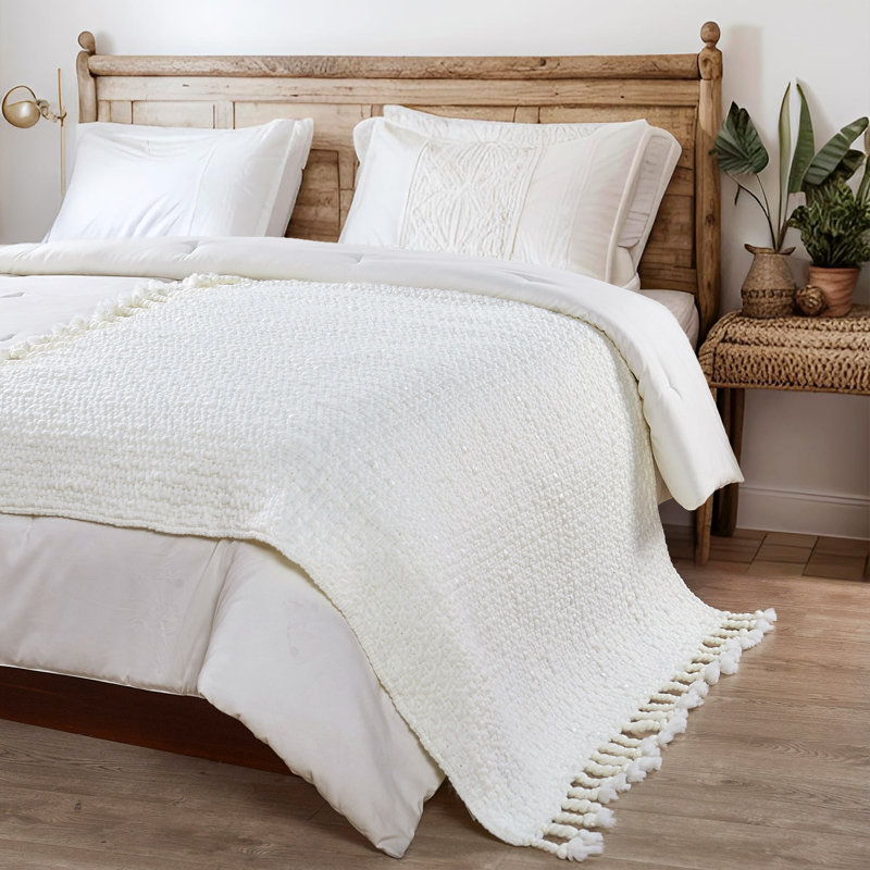 Knitted Throw Blanket, Antique White