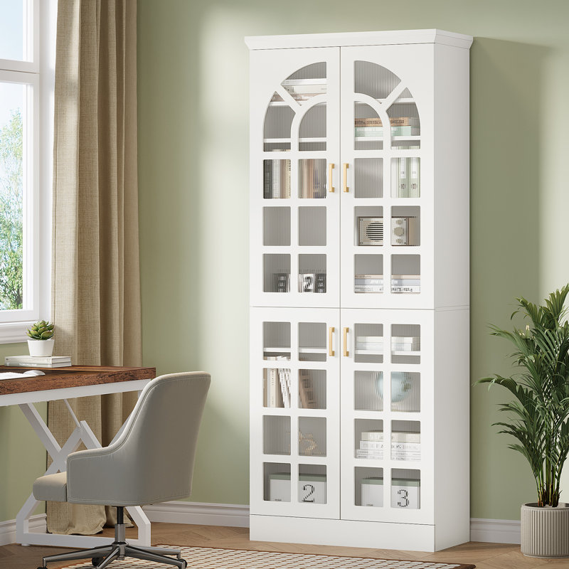 Storage Cabinet with Adjustable Shelves and LED Lights (White), White