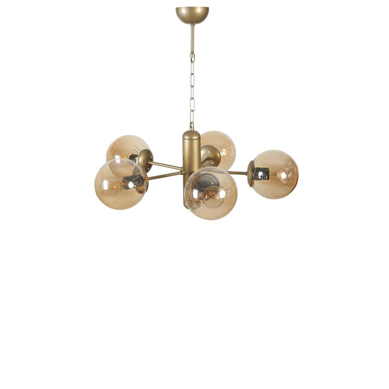 Élégant lustre ambre et doré, corps en métal, 17,7 po de diamètre x 27,6 po de hauteur | Douille E27 (40 W maximum) | Éclairage élégant pour la salle à manger, le salon et le vestibule | Homologué IP20 pour une utilisation à l'intérieur