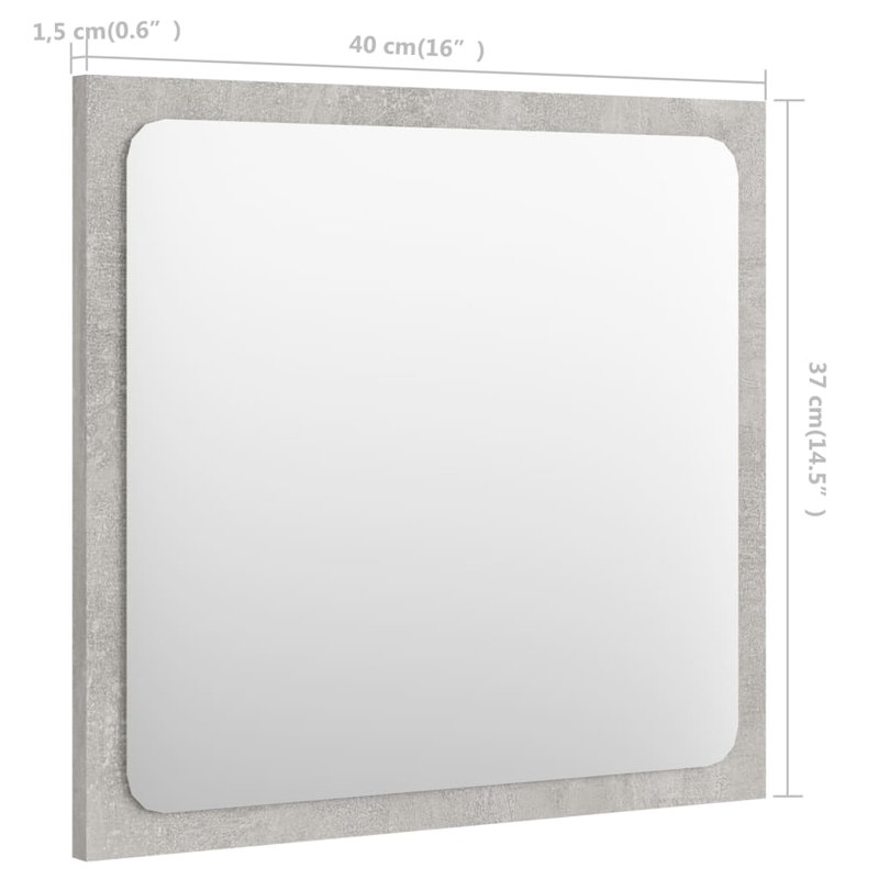 Miroir de salle de bain avec miroir de salle de bain, 14,5 po x 15,7 po, Gris béton