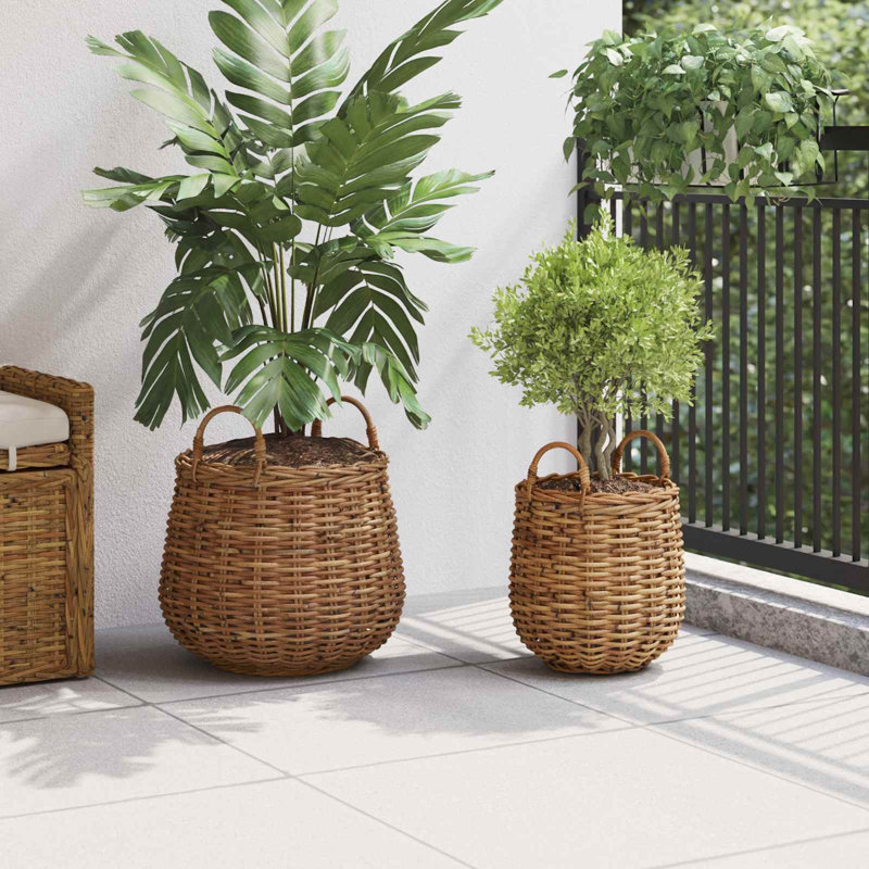  Planter Basket With Storage 2 Pcs Lacak Rattan Decorative Containers, Brown