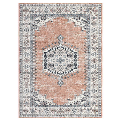 Vintage Washable Floral Distressed Area Rug for Living Room Soft Retro Bedroom Non Slip Low Pile Stain Resistant Carpet Indoor No Shedding Foldable Floor Mats Rug Decor Rugs
