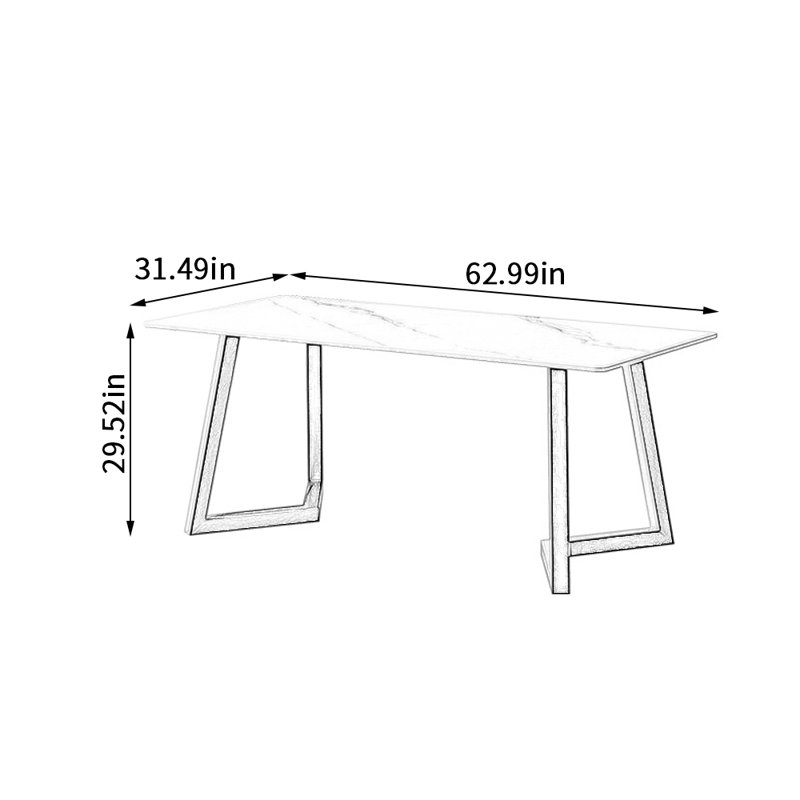 Modern Simple Rock Slab Rectangular Dining Table, 29.52"H x 62.99"L x 31.49"W