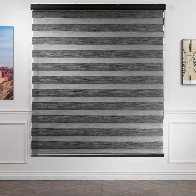 Double layer bamboo roller blind and bamboo zebra window, Black, 31.75"W x 72"L
