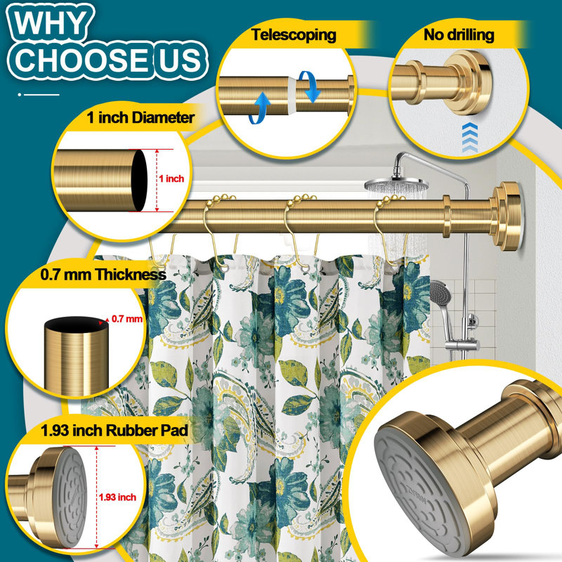 Gold Adjustable Stainless Steel Tension Shower Curtain Rod
