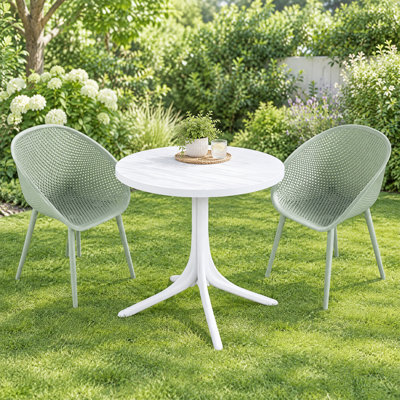Ensemble bistro 3 pièces avec chaises vertes et table ronde blanche