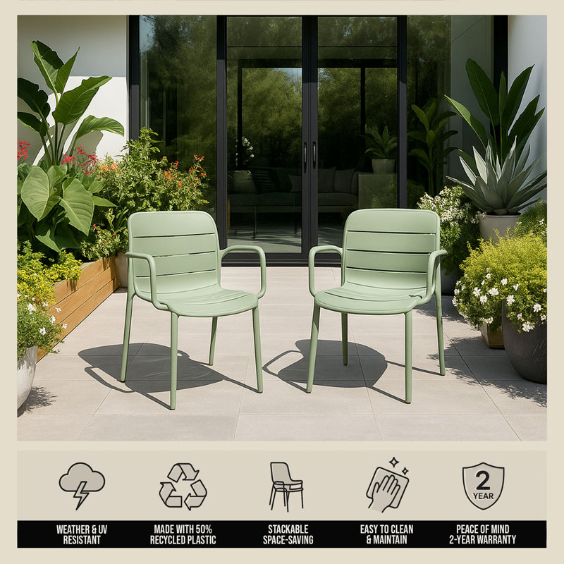 Fauteuils empilables Patioflare, vert, paquet de 2, Vert