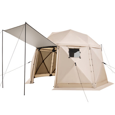 Tente escamotable Pop Up Gazebo, 12 x 12 pi, auvent de camping sphérique à 13 côtés avec toit amovible et sac de transport, à fixation rapide et à l'épreuve des piqûres, abri de soleil pour 8 à 10 personnes, beige