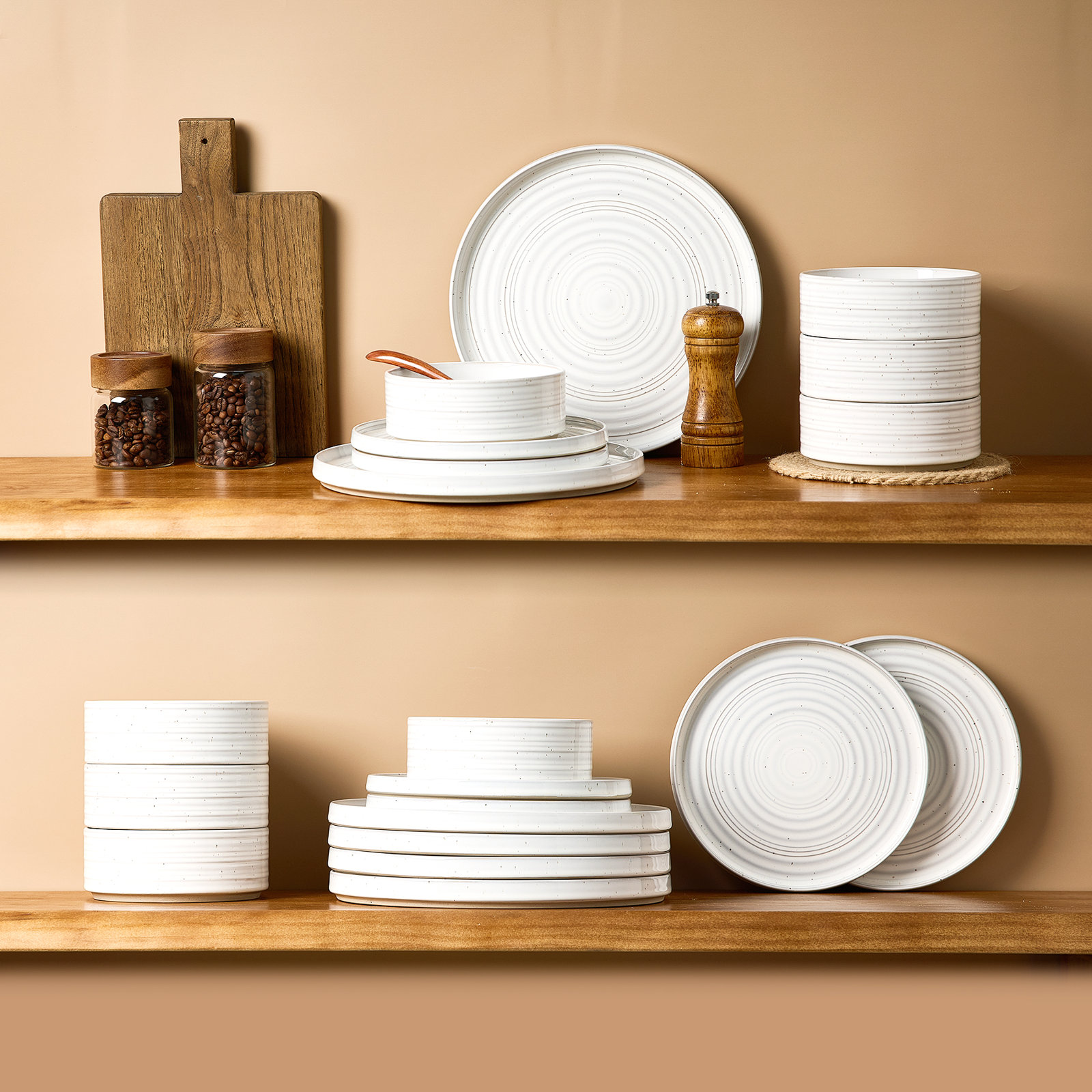  Galaxy Plates And Bowls Sets, 12 Piece Dinnerware Sets, White, White