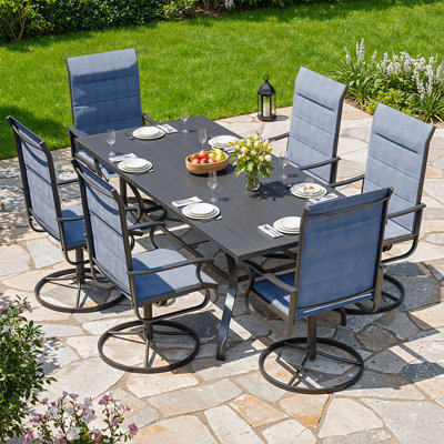 7-Piece Outdoor Swivel Patio Dining Sets, 360° Rotation Metal Frame Patio Chairs with Thickened Teslin Fabric, Armrest Outdoor Dining Chairs for Deck, Backyard