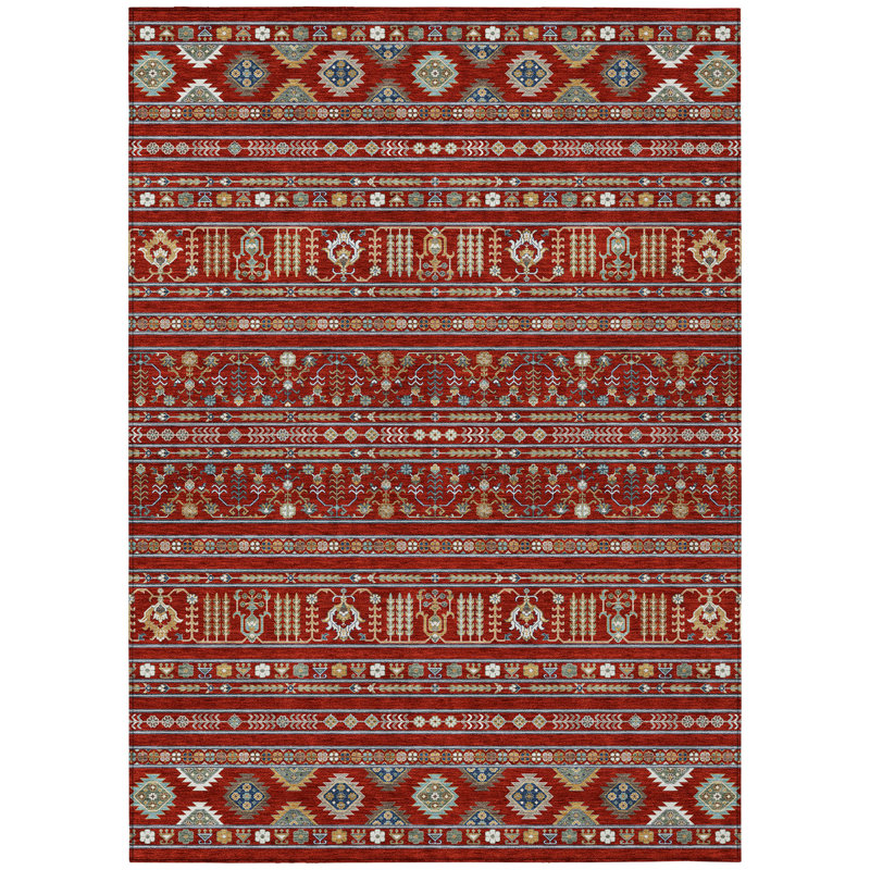 Machine Washable Indoor/Outdoor Gursevak ACN2244 Navajo Rug, Rectangle 10' x 14'