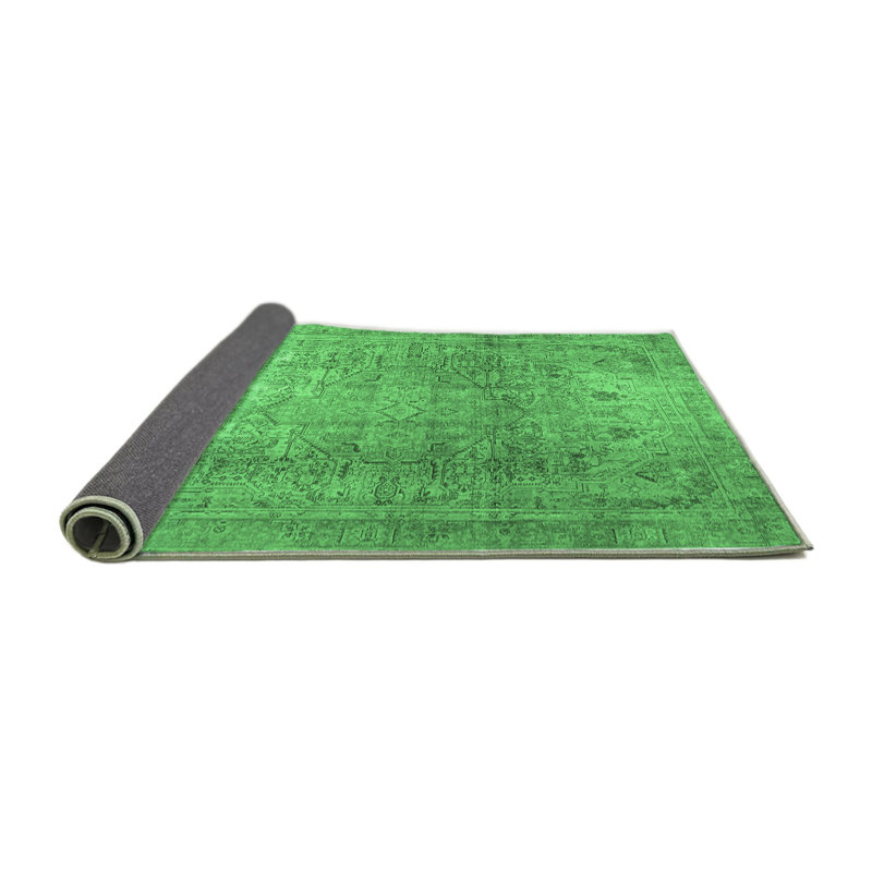 Tapis vert / gris foncé en laine / polyester à motif machine oriental 5 pi x 5 pi Oriental