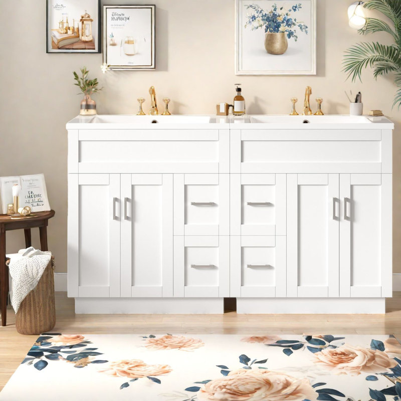 Meuble-lavabo spacieux et meuble-lavabo double, MDF blanc
