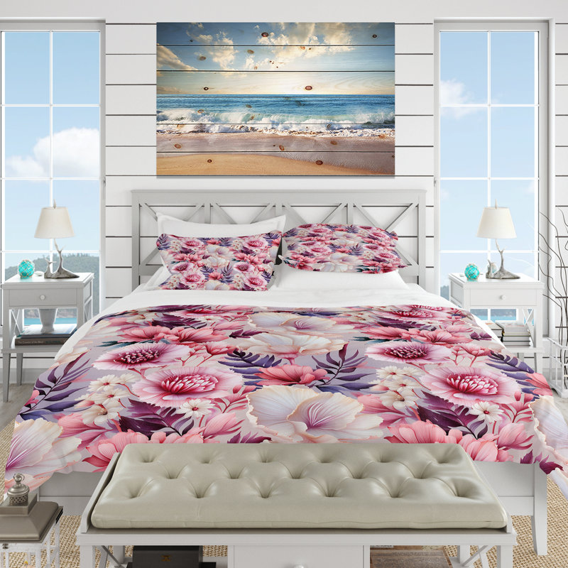 Literie coquillage Serenade V à motif tropical II, Housse de couette pour très grand lit et 2 très