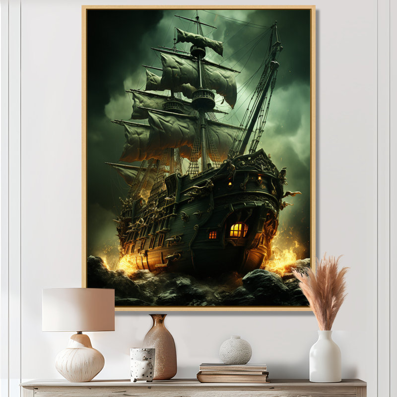 Pirate Ghost Ship 1 - Pirate Wall Decor, Silver Picture Framed, 32" H x 24" W