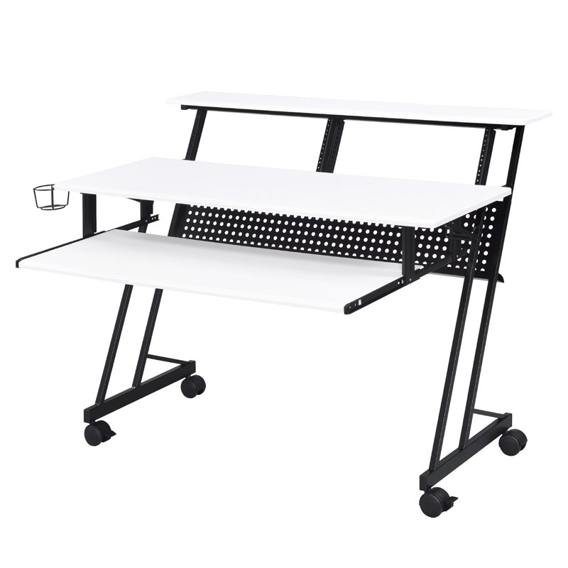 Bureau d'ordinateur avec prises intégrées et chaise, H 37,97 po x l 28,36 po x P 46,82 po, Blanc/Noir