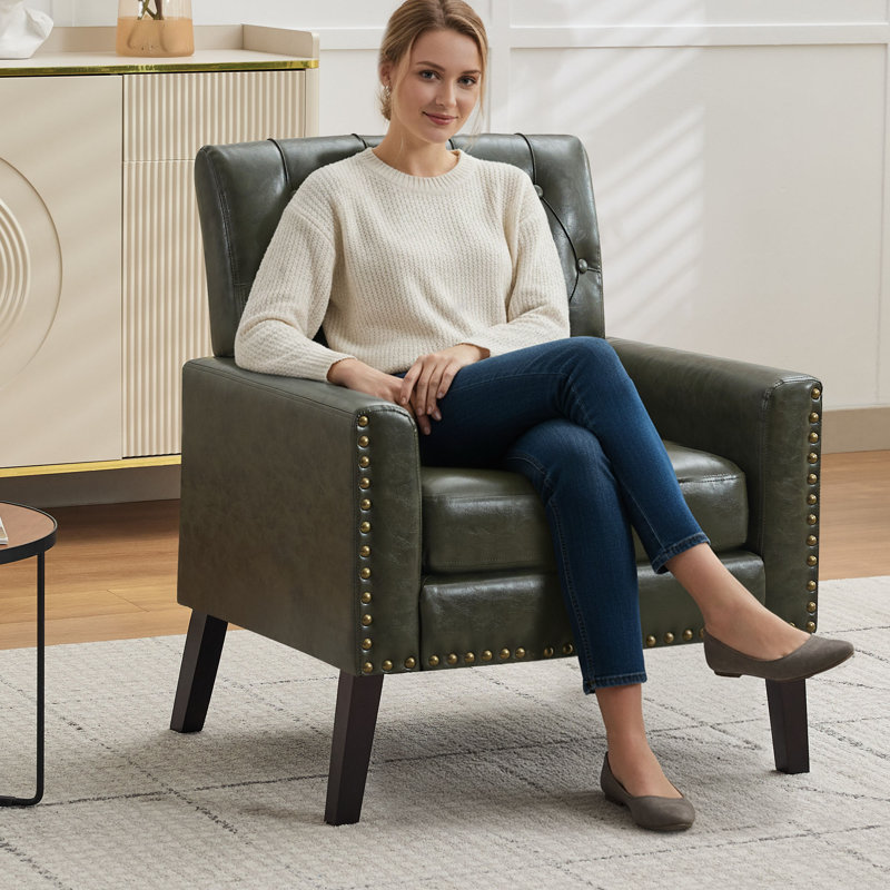 Fauteuil club rétro en similicuir - Style Mid-Century moderne pour le bureau et le salon, Vert foncé