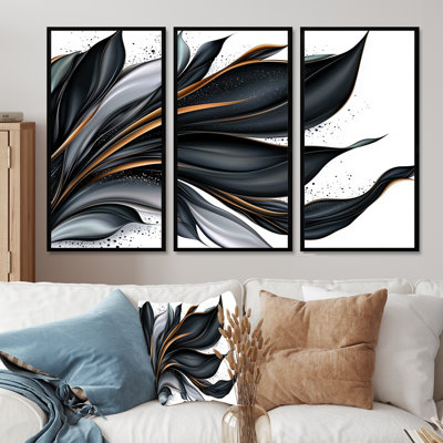 Whispers of Spring of Black Botanicals II - Abstract Botanicals Wall Art, ensemble de salon
