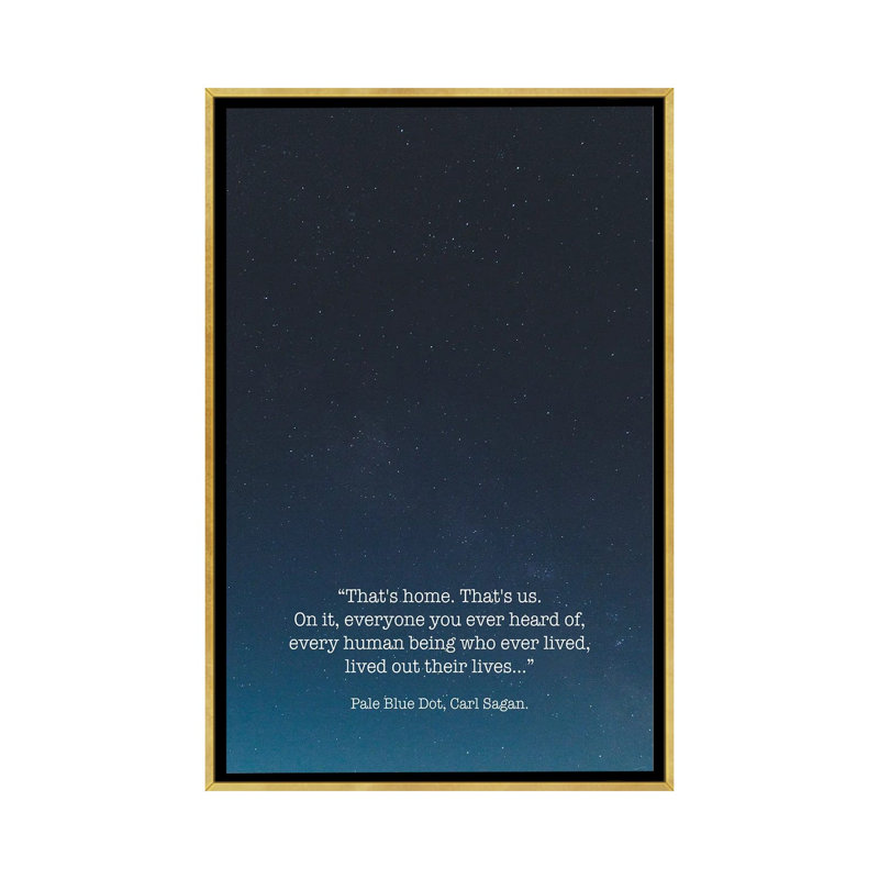 «Pale Blue Dot Carl Sagan», reproduction d'art textuel, Pas de tapis, H 26 po x l 18 po x 1,5 po, Toile encadrée d'or