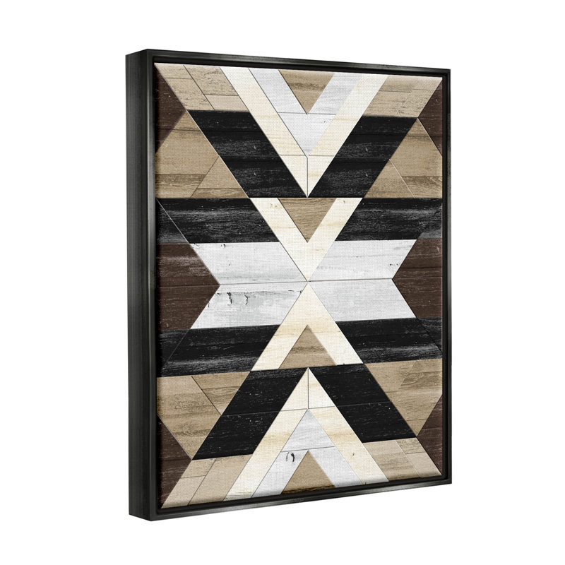 "Rustic Linear Aztec Shapes", encadré noir, art mural sur toile flottante par Erica Billups, Cadre flottant noir de jais