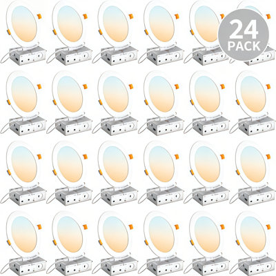 Paquet de 6 plafonniers encastrés à DEL Canless de 6 pouces avec veilleuse, 5CCT sélectionnable 2700K-5000K à intensité variable 5% -100%, 12W + 3W 1050LM RA80 panneau ultra-mince, 120V câblé pour la cuisine