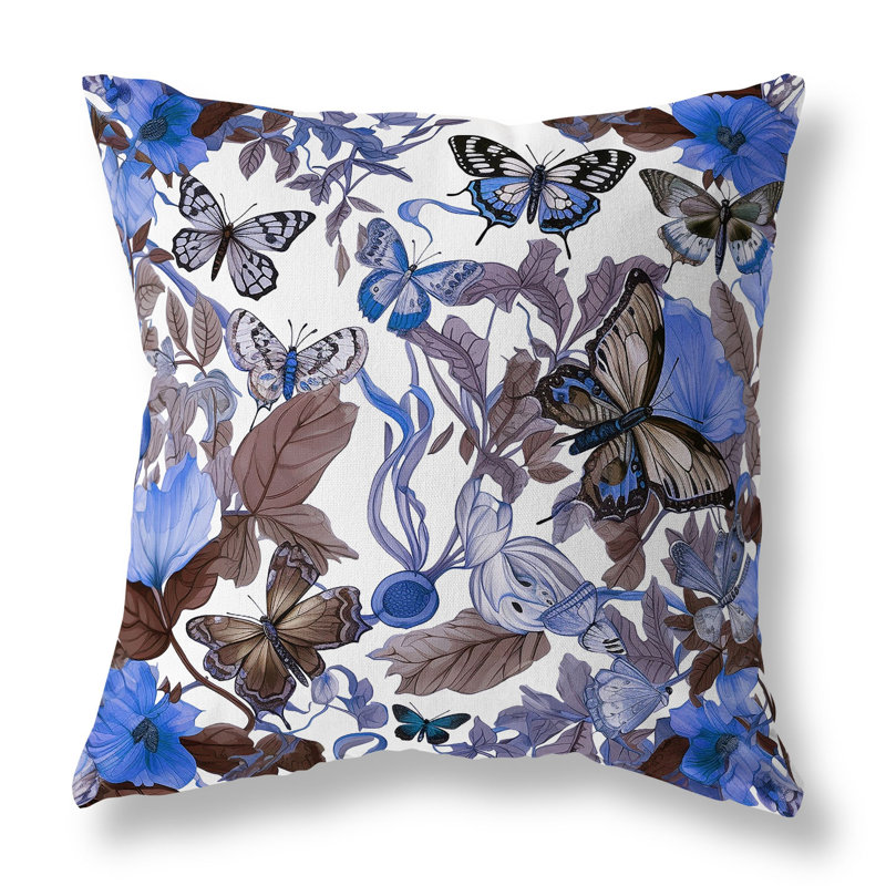 Coussin Butterfly Haven, H 16 po x l 16 po, Bleu/brun