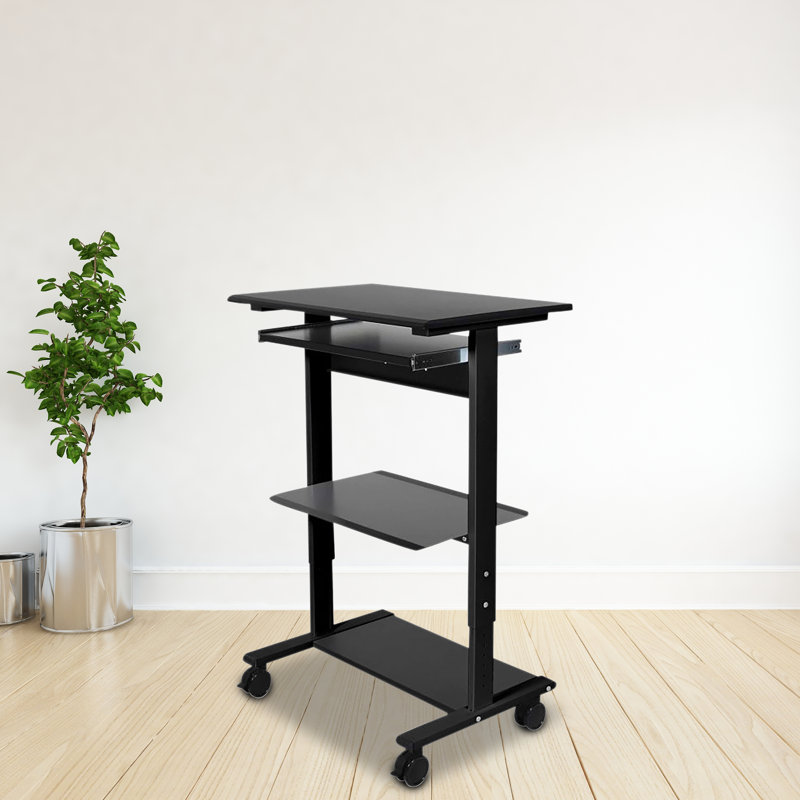 McClanan 45.5'' H x 29.5'' W Laptop Cart with Wheels, Black