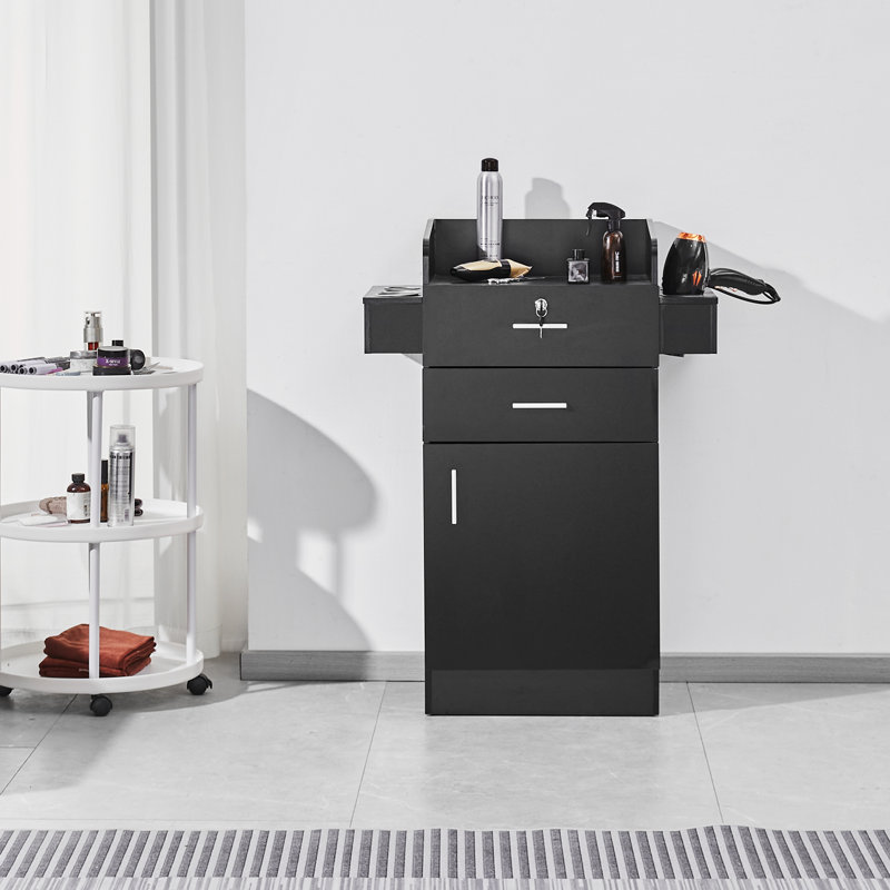 Black MDF Hair Tool Holder Salon Organizer with Lockable Drawers