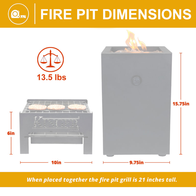 Square Steel Propane and Charcoal Fire Pit