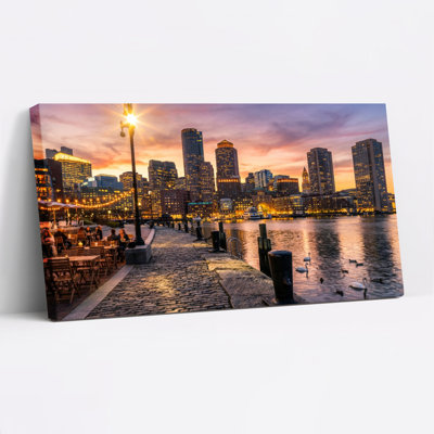 «Boston Harbor Sunset Cityscape», ensemble de 1 reproduction d'art sur toile tendue