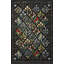 Tapis décoratif noir multicolore à motif floral et à franges-1020502775