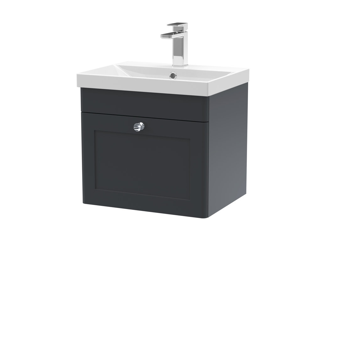 nuie Classique 500mm Wall Hung Unit - Soft Black - Single Drawer - Ceramic Basin - Image 3
