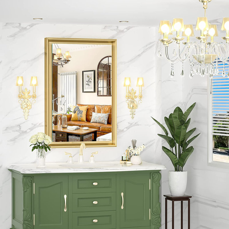 Miroir mural de salle de bain Isbell, 65 po x 22 po, Or