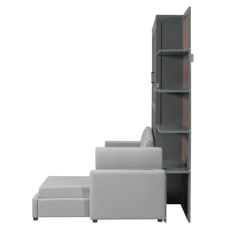 Lit escamotable mural avec canapé et tablettes Murphy, gris