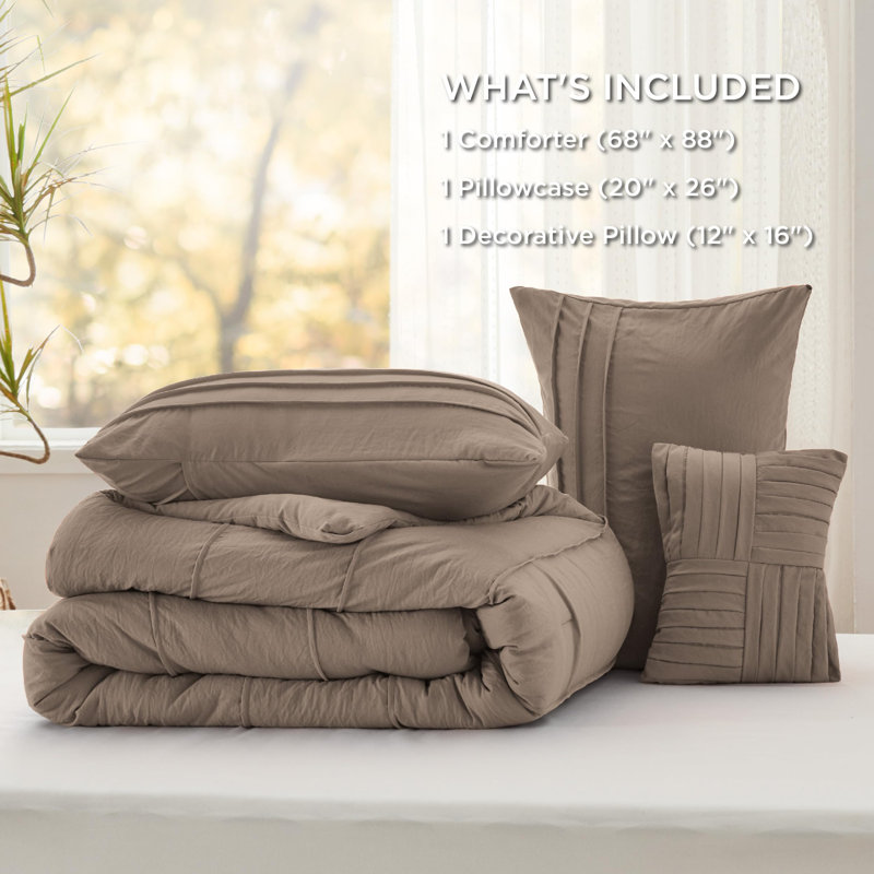 Bedsure Pinch Pleat Comforter Set Boho Bed-in-A-Bag Bedding Set with  Pillowcases for All Season, Brown