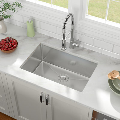27" x 18" Undermount Kitchen Sink 16 Gauge 304 Stainless Steel Handmade Kitchen Sink Single Bowl Under Counter Deep Kitchen Sink Basin