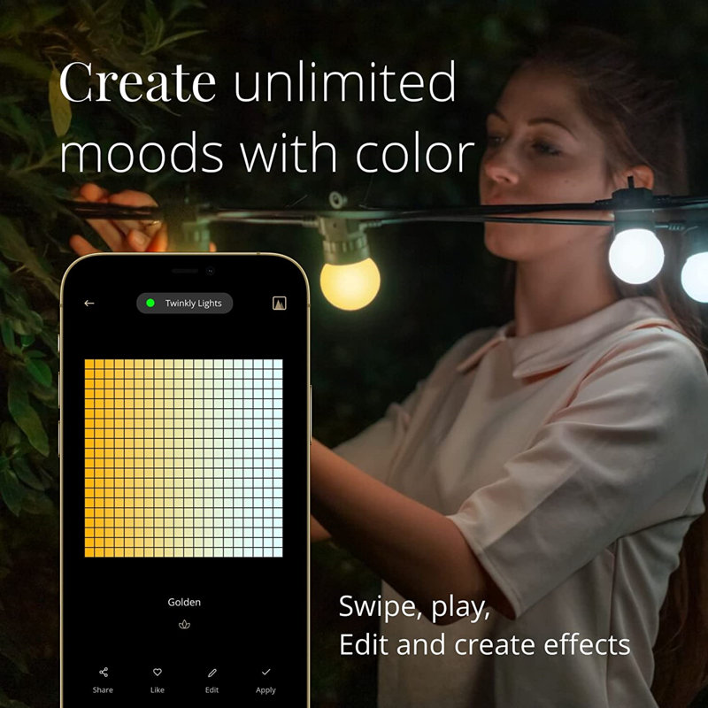 33ft White and Yellow LED String Lights with Smart Control