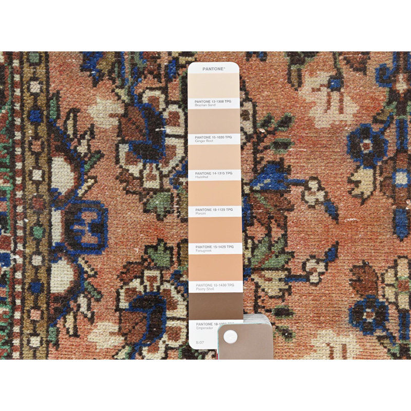Tapis de couloir 3 pi 5 po x 13 pi 7 po de couleur pêche, motif persan rétro rétro, aspect usé en laine nouée à la main, large 9FC831D2C1FE4327895CA2E19B6035F2