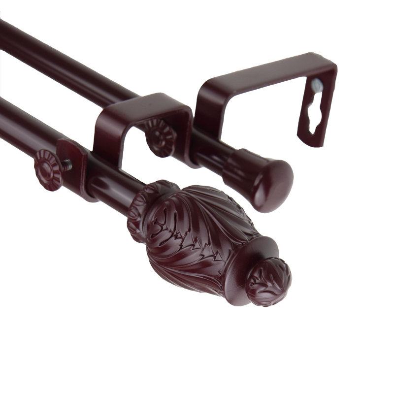 Mahogany Antique Bronze Double Curtain Rod with Finial