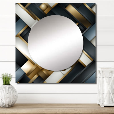Black And Gold Marble Mosaic Dimensions III - Modern Large Square Mirror Wall Decor For Bedroom