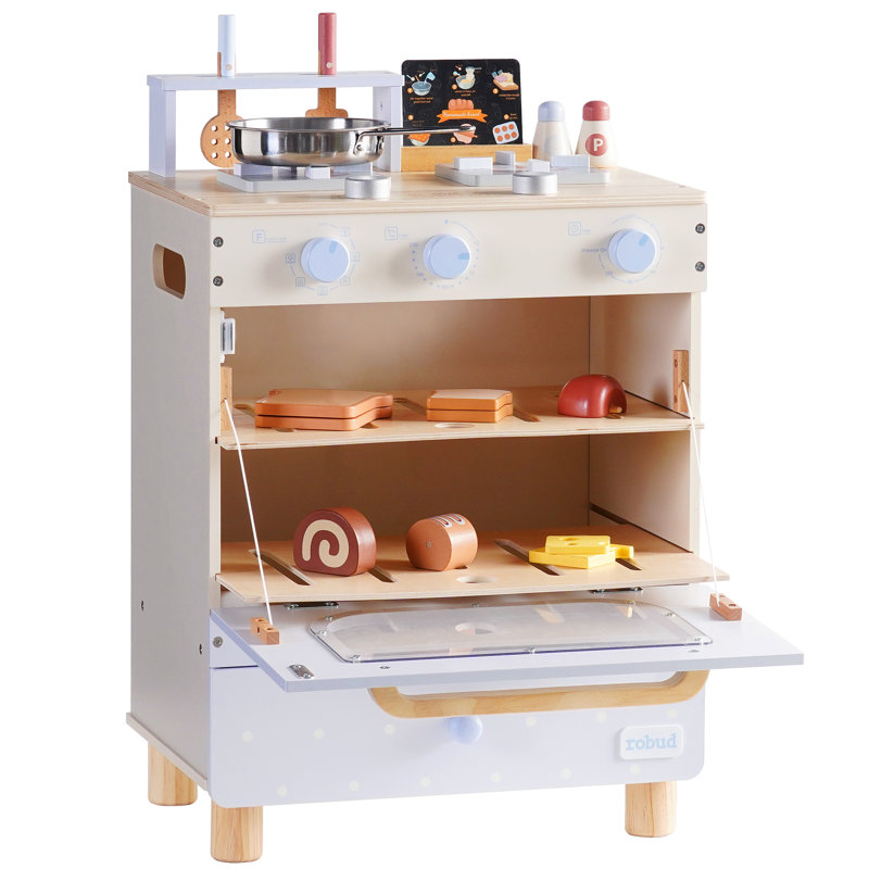 Wooden Toy Oven for Kids, Kids Kitchen Playset with Stove, Oven & Baking Drawer, Pretend Play Kitchen Set with Accessories
