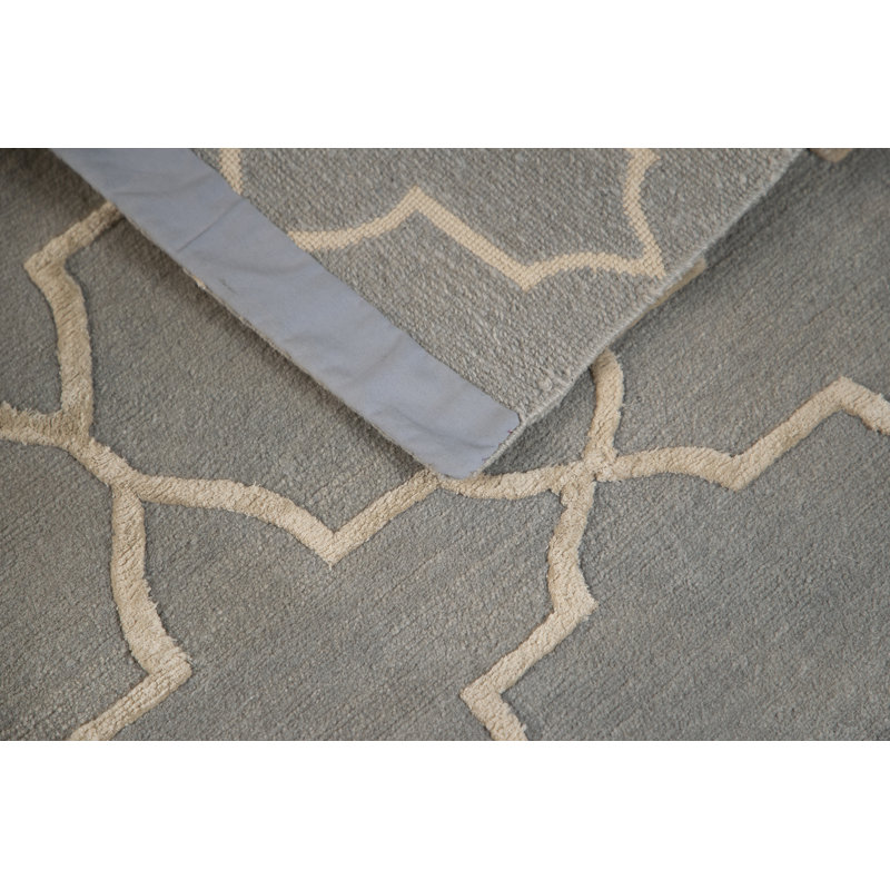 Classic Hand Knotted Geometric Area Rug in Blue, Runner 3' x 8'