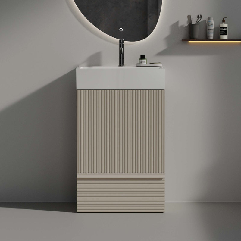 Meuble-lavabo autoportant pour salle de bain moderne Gada, Gris