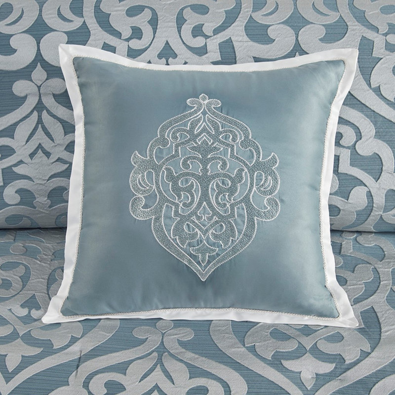 Luxurious Jacquard Bedding Sets, Polyester Comforter Aqua Silver, Elegant Year-round Home Decor