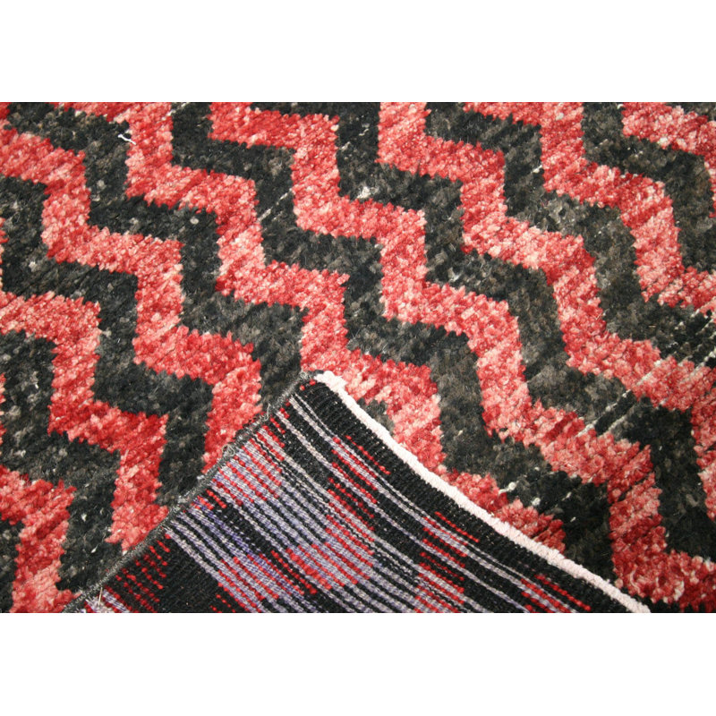 One-of-a-Kind Hand-Knotted 1960s 2'4" x 10'7" Runer Wool Area Rug in Red/Black