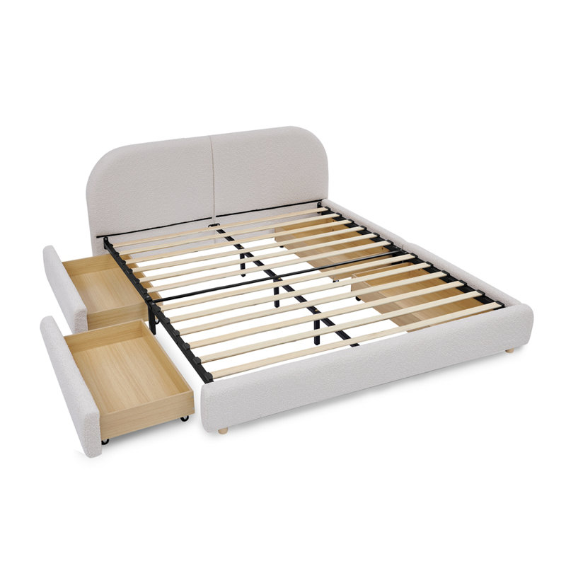 Structure de lit rembourrée avec tissu, Beige, Grand lit