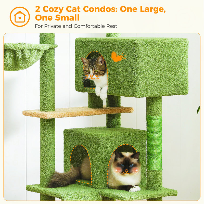 Plush Ladder Sisal Scratching Cat Tree, Green