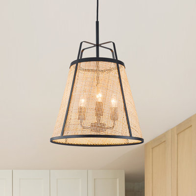 Luminaire suspendu conique en rotin 3 lumières
