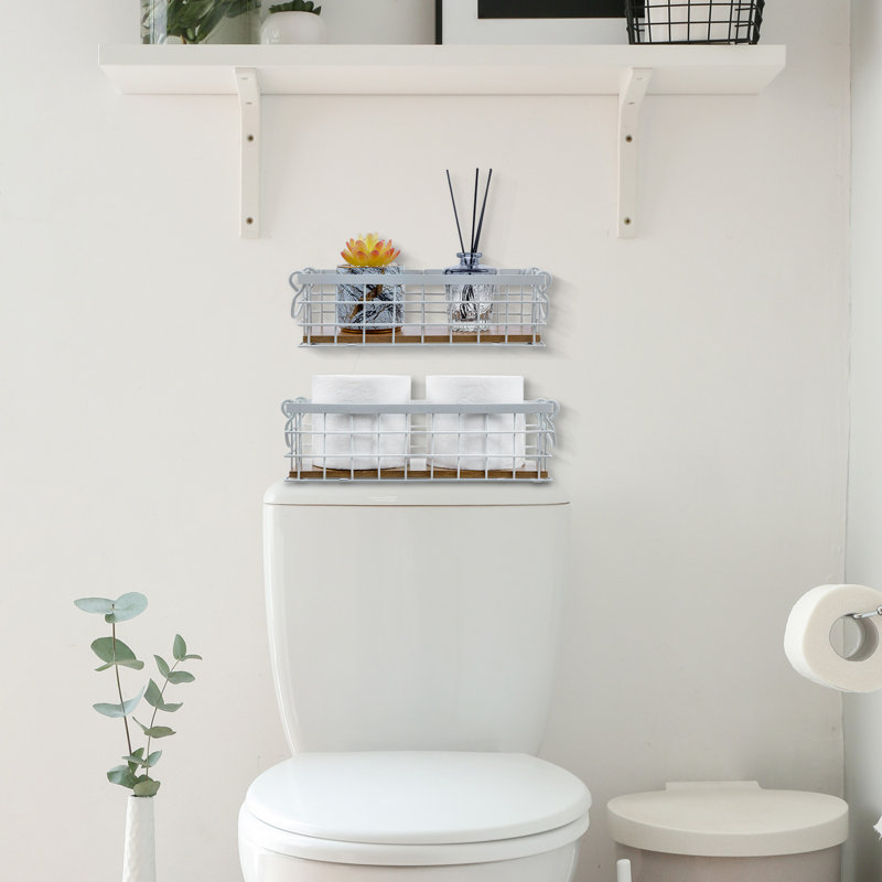2-Piece White Metal Storage Baskets Bin